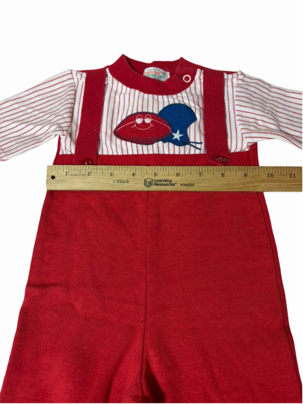 Vintage Health-tex 18M Red Football Overalls Romper Made in USA Baby
